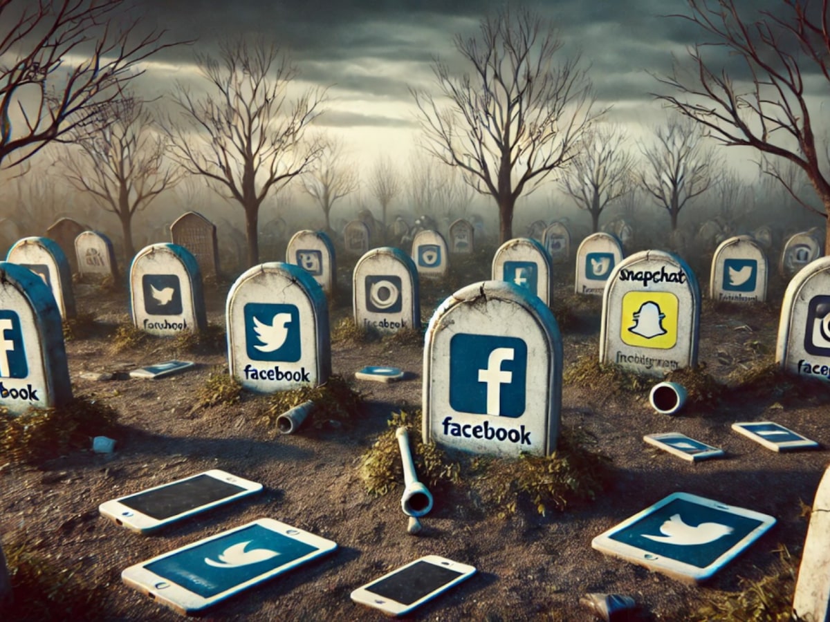 죽은 인터넷을 소셜미디어 공동묘지로 묘사한 이미지